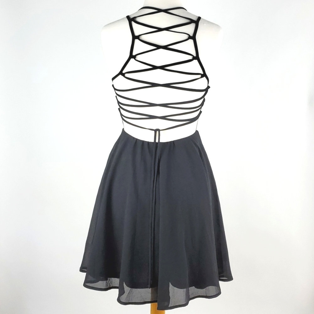Lulu's Good Deeds Black Lace Up Dress Size XS